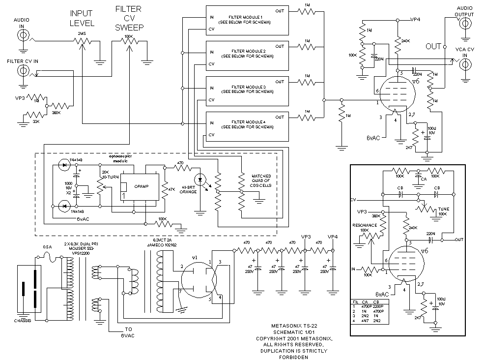 METASONIX TS-22 PENTODE FILTERBANK schematic